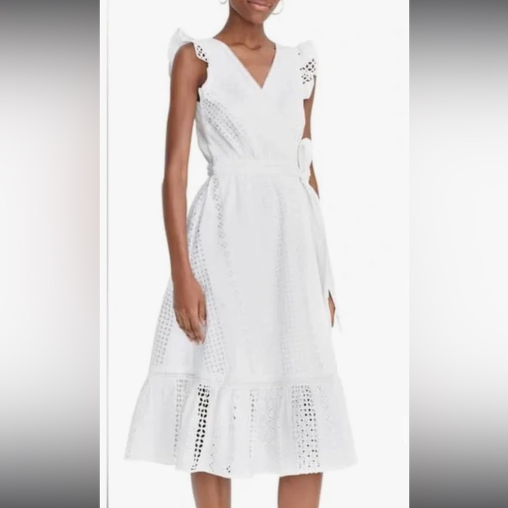 J Crew All Over Eyelet Wrap Dress Women’s 4 Ruffle Flutter Sleeves